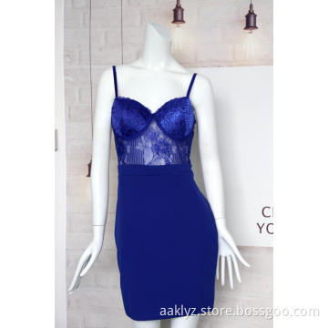 Ladies Blue Lace Halter Dress